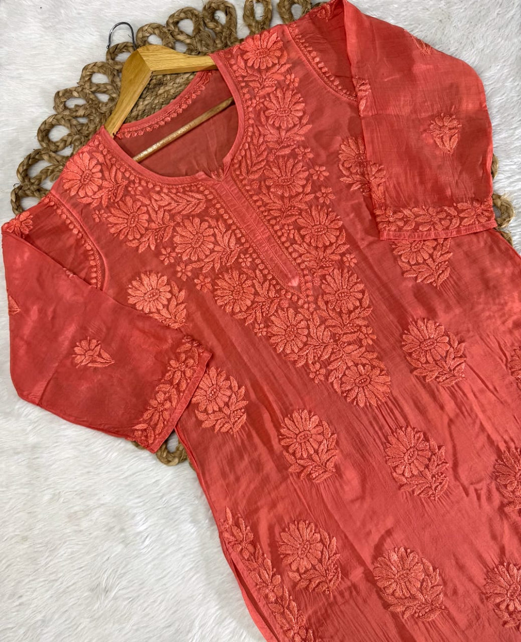Pure Muslin Chikankari Kurti Handmade Lucknowi Heavy Work with fine threads Tone to tone