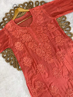 Pure Muslin Chikankari Kurti Handmade Lucknowi Heavy Work with fine threads Tone to tone