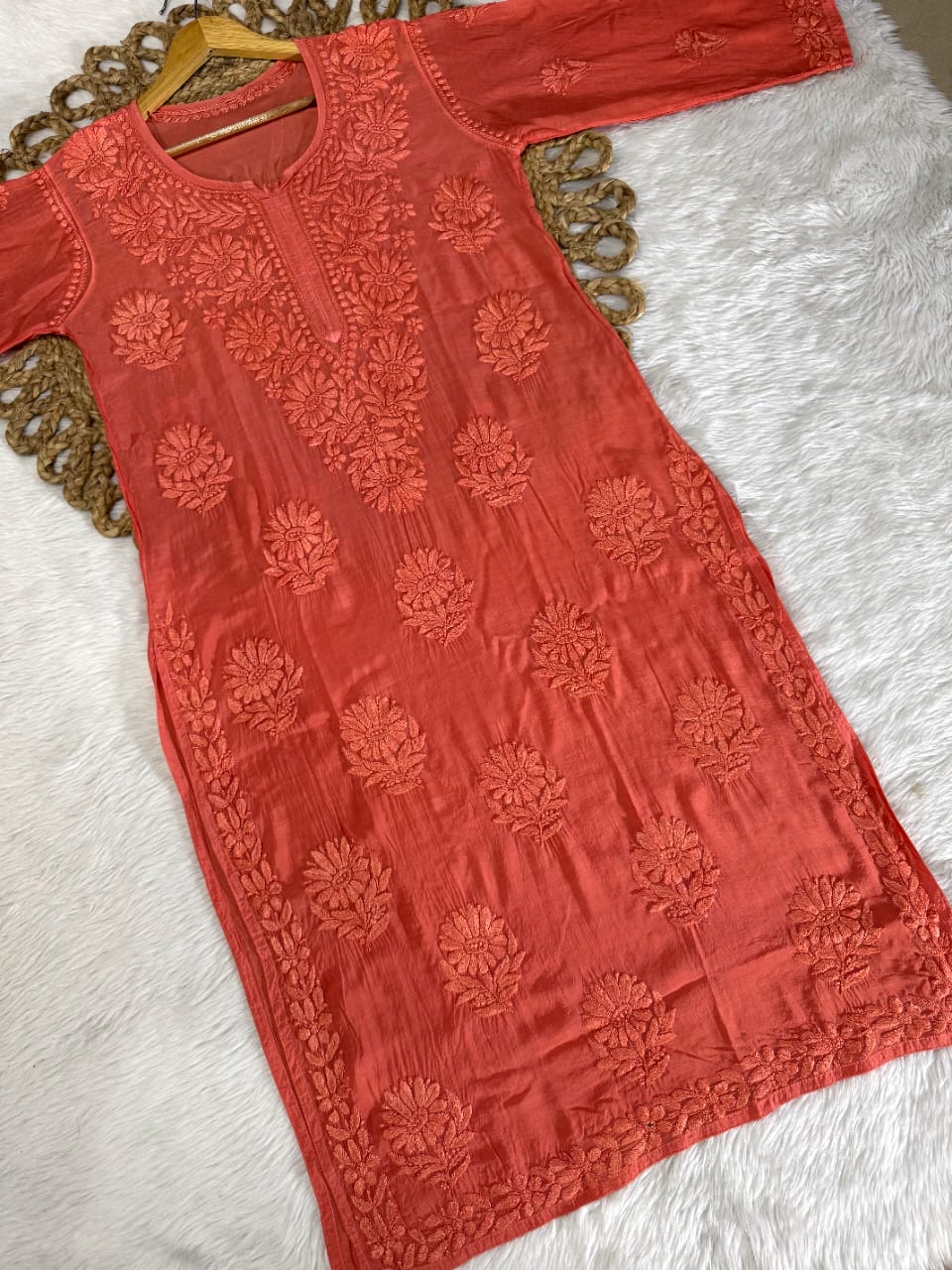 Pure Muslin Chikankari Kurti Handmade Lucknowi Heavy Work with fine threads Tone to tone