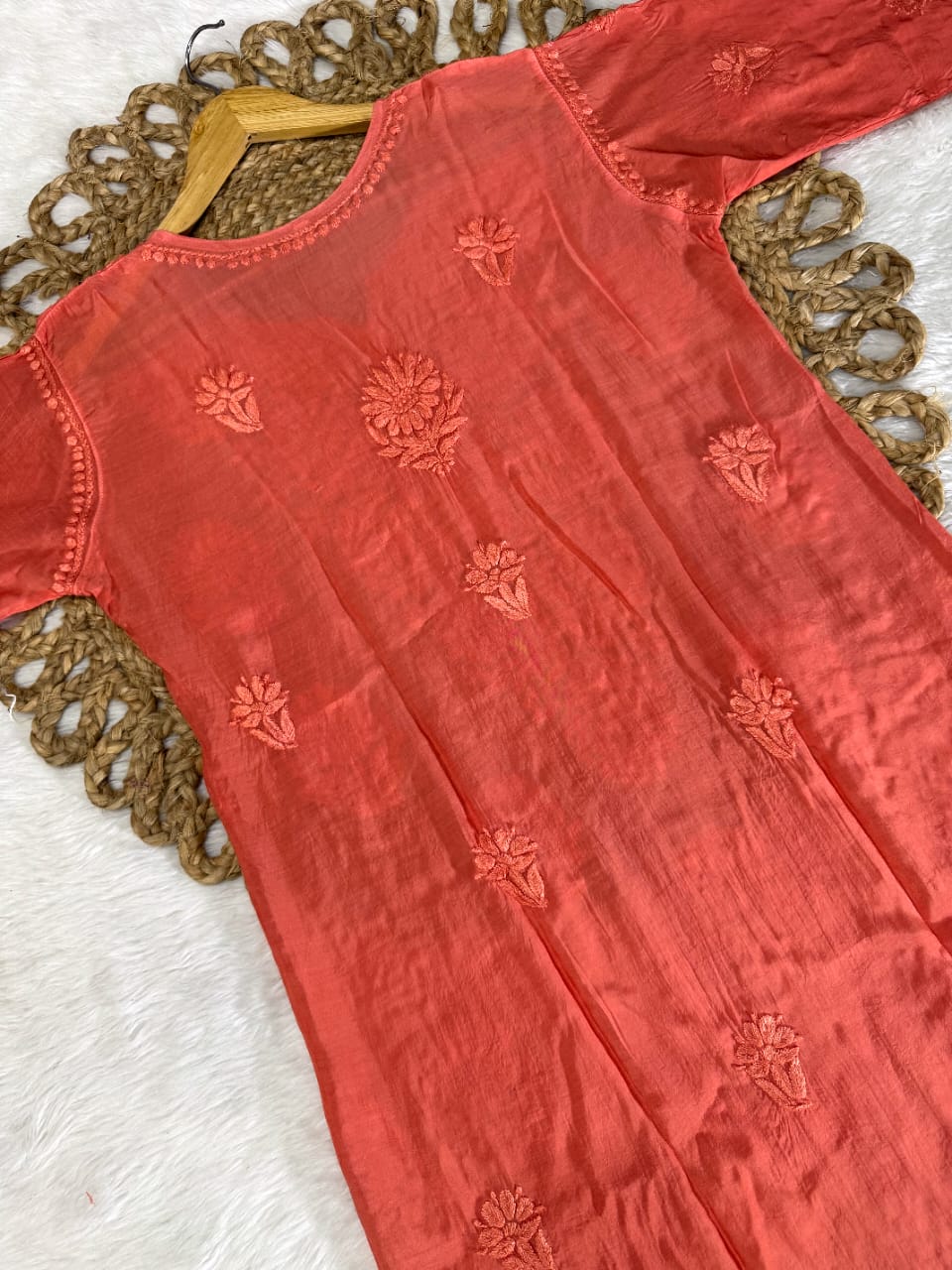 Pure Muslin Chikankari Kurti Handmade Lucknowi Heavy Work with fine threads Tone to tone