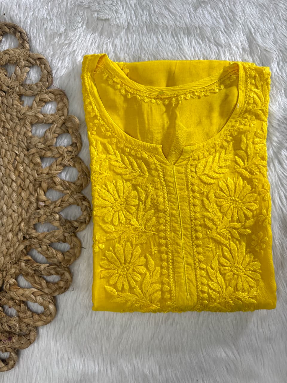 Pure Muslin Chikankari Kurti Handmade Lucknowi Heavy Work with fine threads Tone to tone