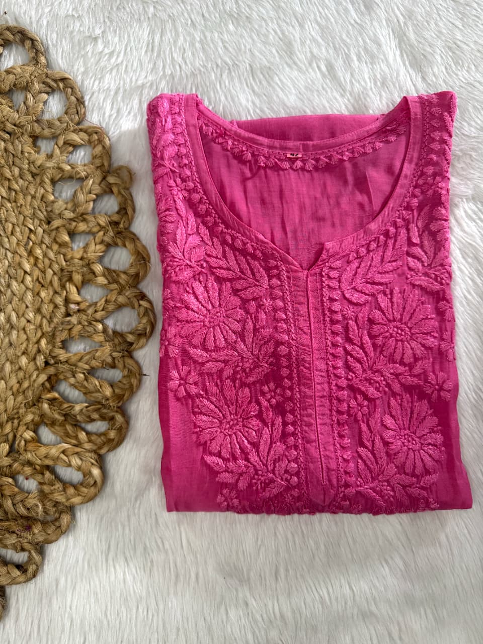 Pure Muslin Chikankari Kurti Handmade Lucknowi Heavy Work with fine threads Tone to tone