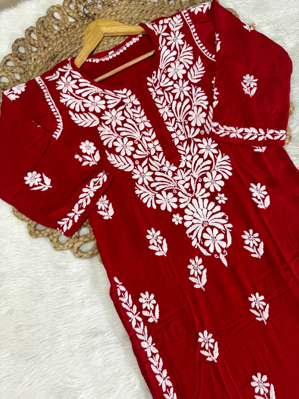 Azrah Vintage Chikankari Long Kurti On Soft Modal Fabric With Fine Hand Work