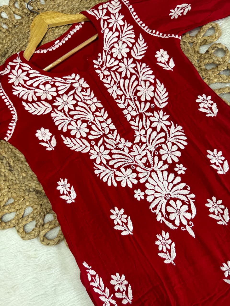 Azrah Vintage Chikankari Long Kurti On Soft Modal Fabric With Fine Hand Work