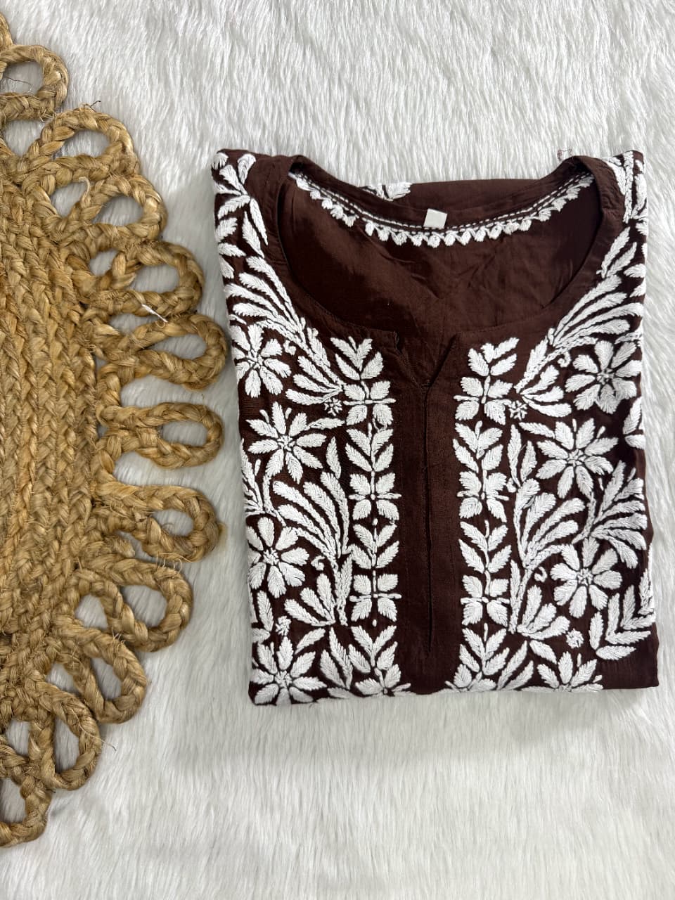 Azrah Vintage Chikankari Long Kurti On Soft Modal Fabric With Fine Hand Work