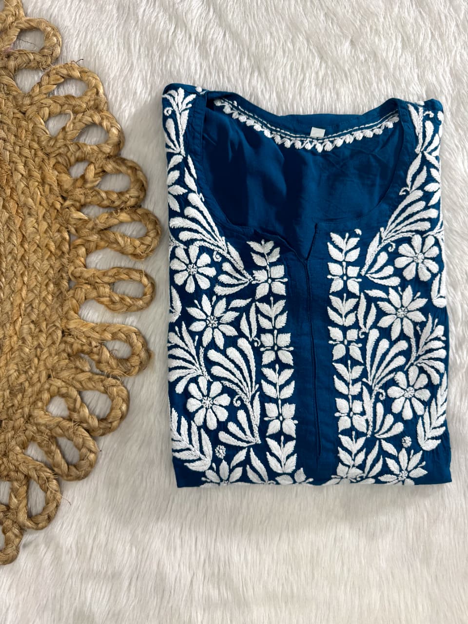 Azrah Vintage Chikankari Long Kurti On Soft Modal Fabric With Fine Hand Work