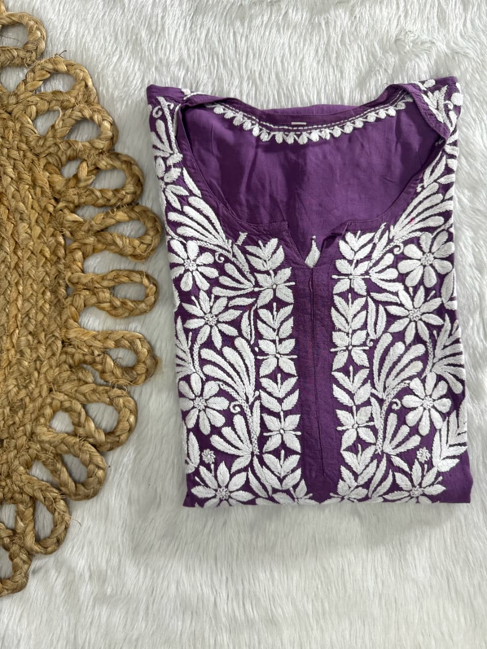 Azrah Vintage Chikankari Long Kurti On Soft Modal Fabric With Fine Hand Work