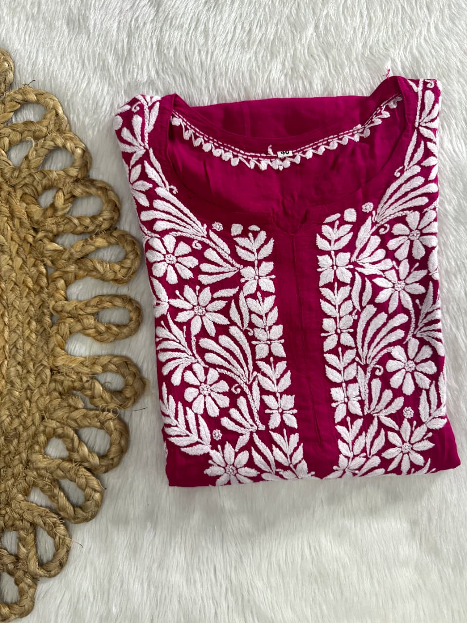 Azrah Vintage Chikankari Long Kurti On Soft Modal Fabric With Fine Hand Work