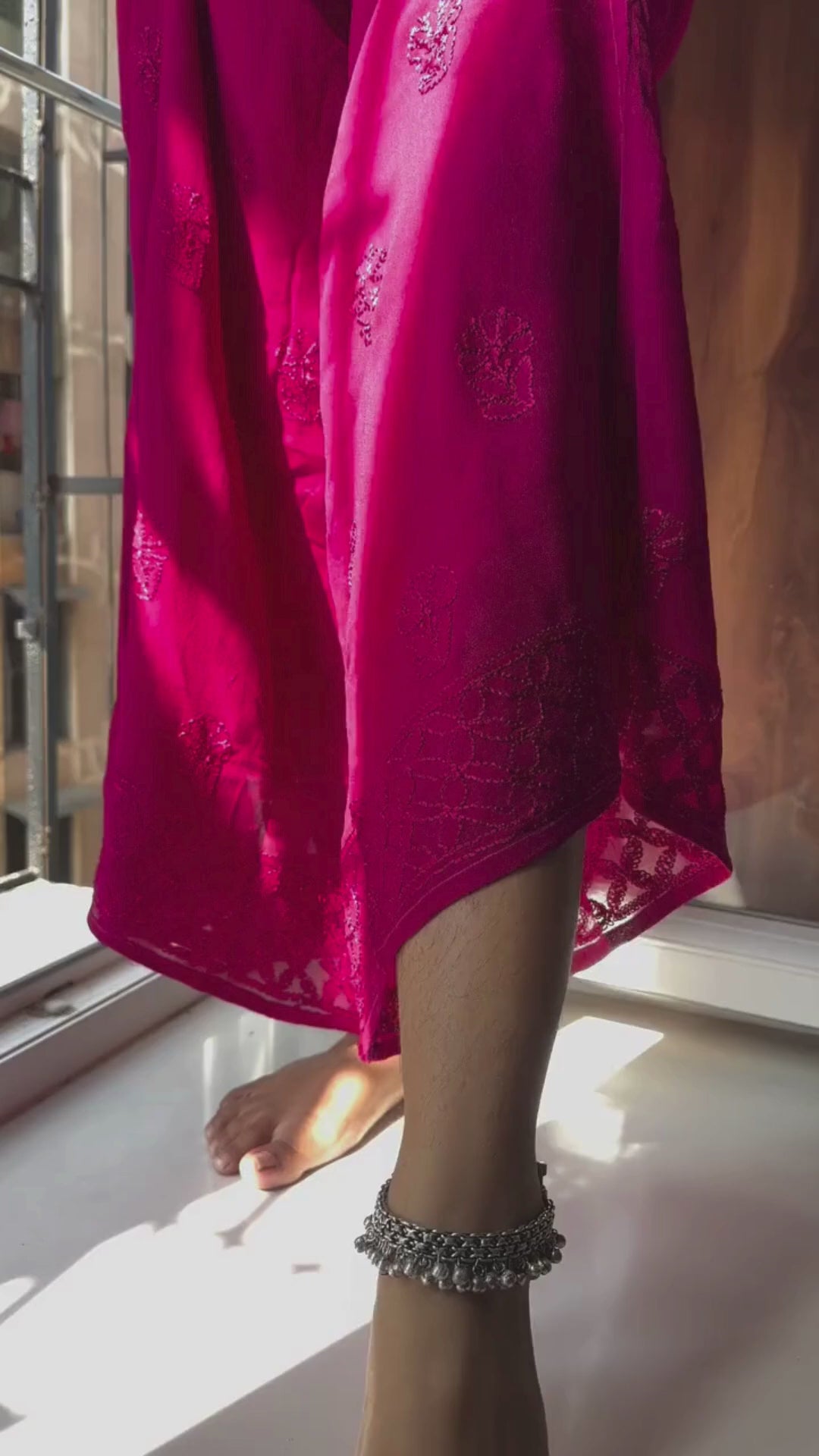 Hania Amir Resham Viscose Jaal Chikankari Kurti And Palazzo Dupatta Set