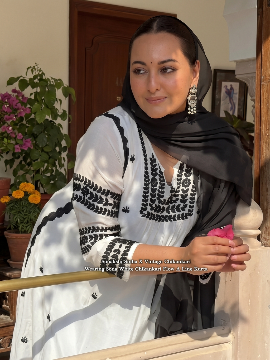 Sona Premium White Modal Chikankari Kurta with Black Thread Embroidery