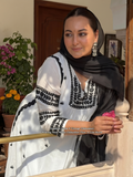 Sona Premium White Modal Chikankari Kurta with Black Thread Embroidery