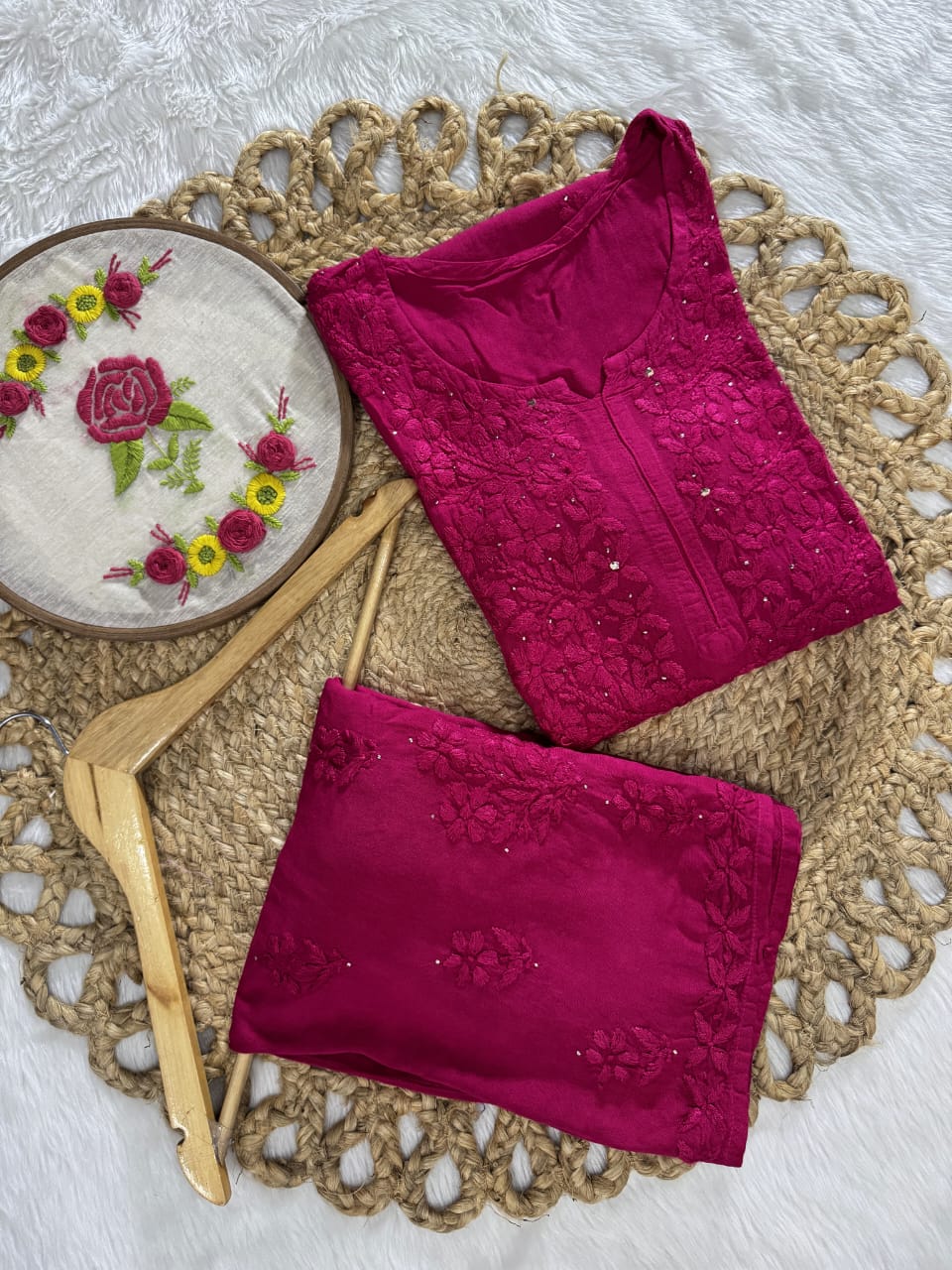 Mariah Chikankari Kurti, Dupatta and Palazzo set with Fine Handwork of Chikankari Work By Artisans of Lucknow