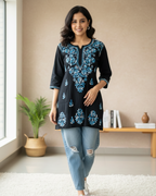 Airah Vintage Chikankari Dual Shade Handmade Lucknow Chikankari Rayon Kurti | Embroidered Top