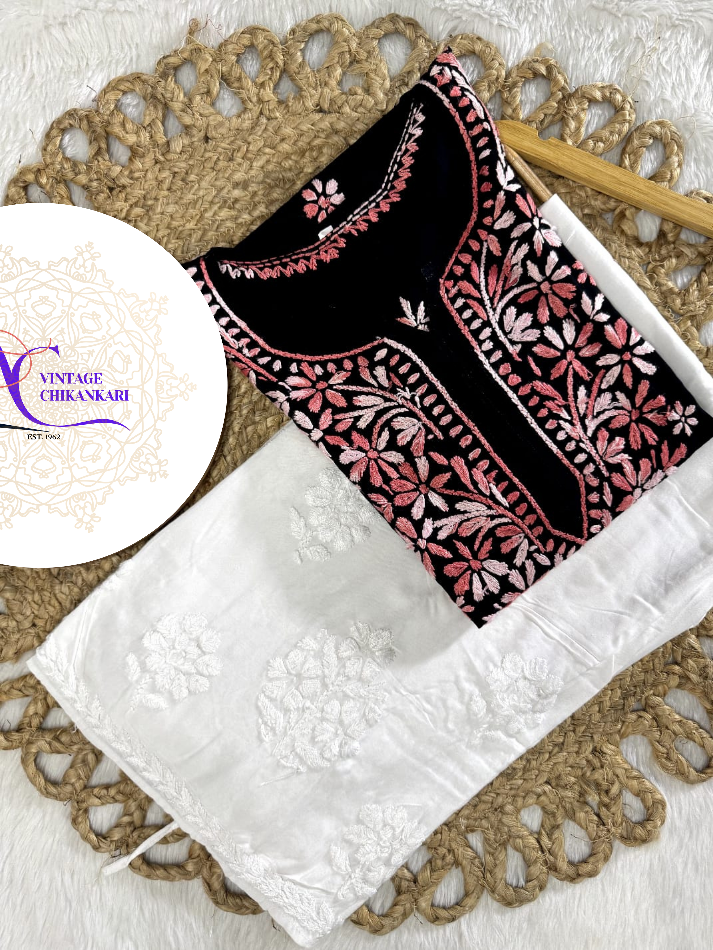 Zareen Black Rayon Chikankari Kurti Only with Dual Shade Chikankari Embroidery Designed by Vintage Chikankari