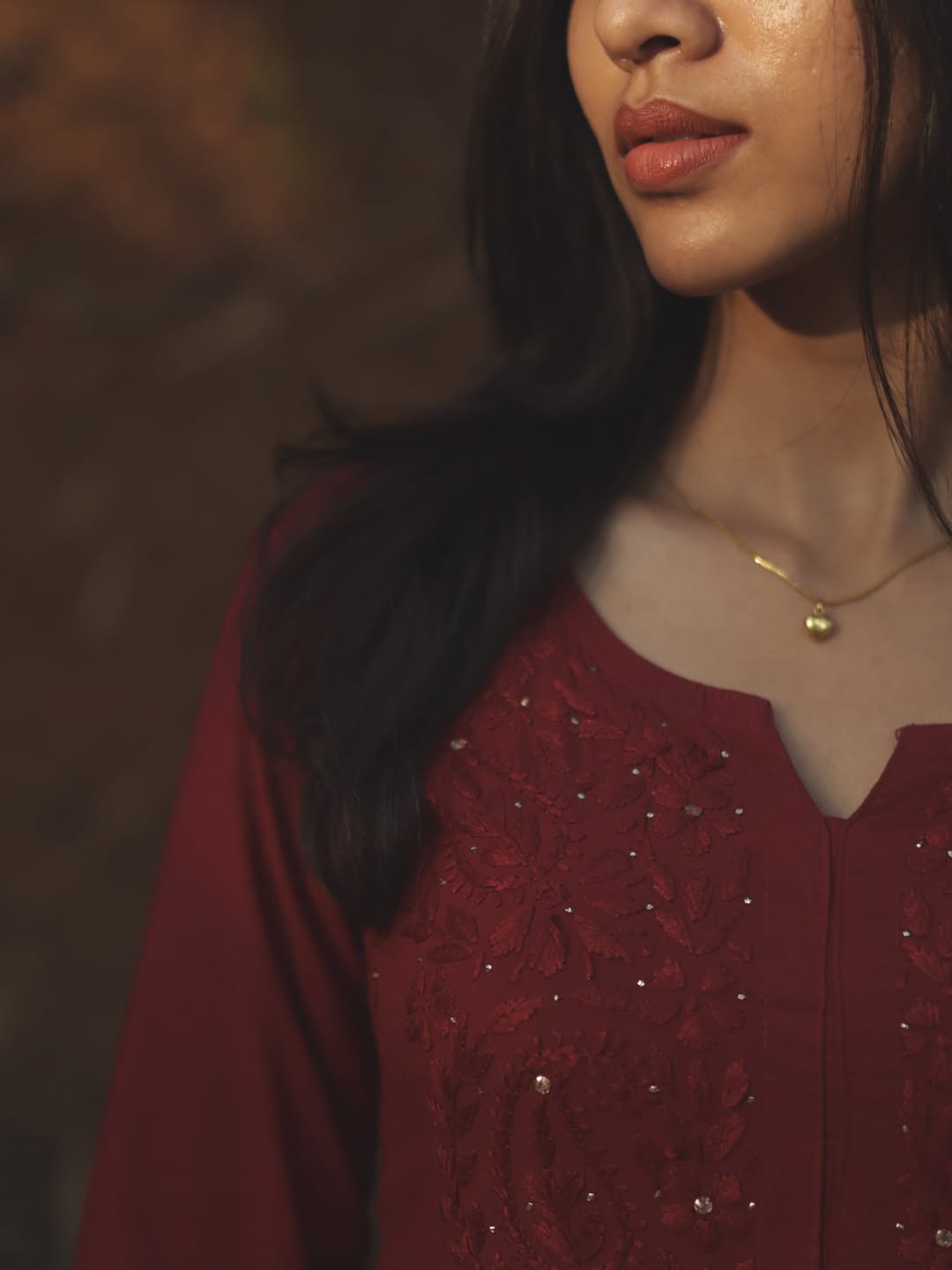 Riswana Red Rayon Chikankari Mukaish Kurti with High Quality White Rayon Palazzo with Fine Chikankari And Mukaish Handwork