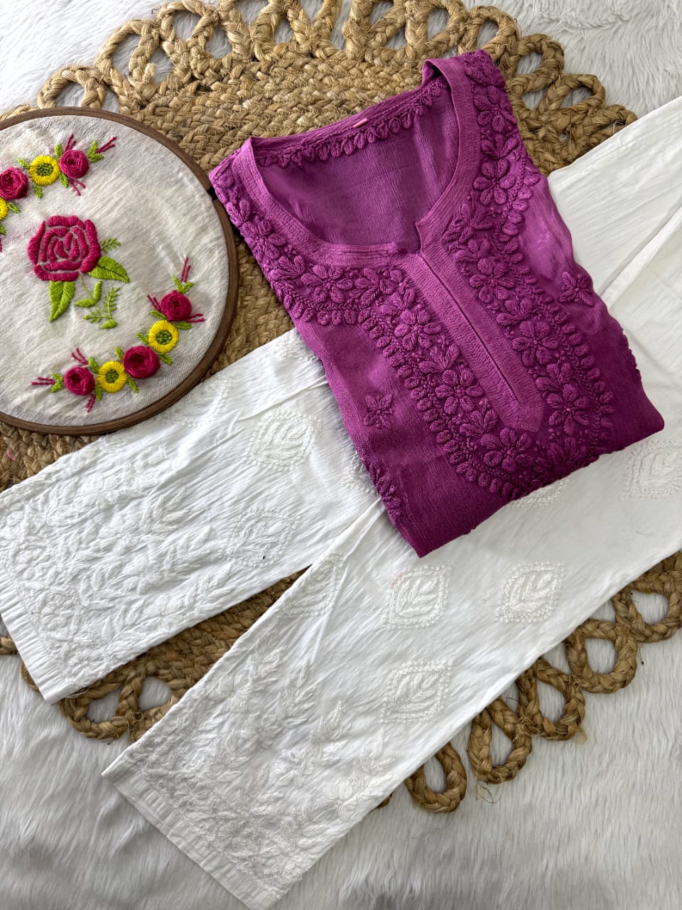 Kiara Advani Chinnon Viscose Chikankari Kurti ONLY | 3D Fine Hand Embroidery | Handcrafted in Lucknow