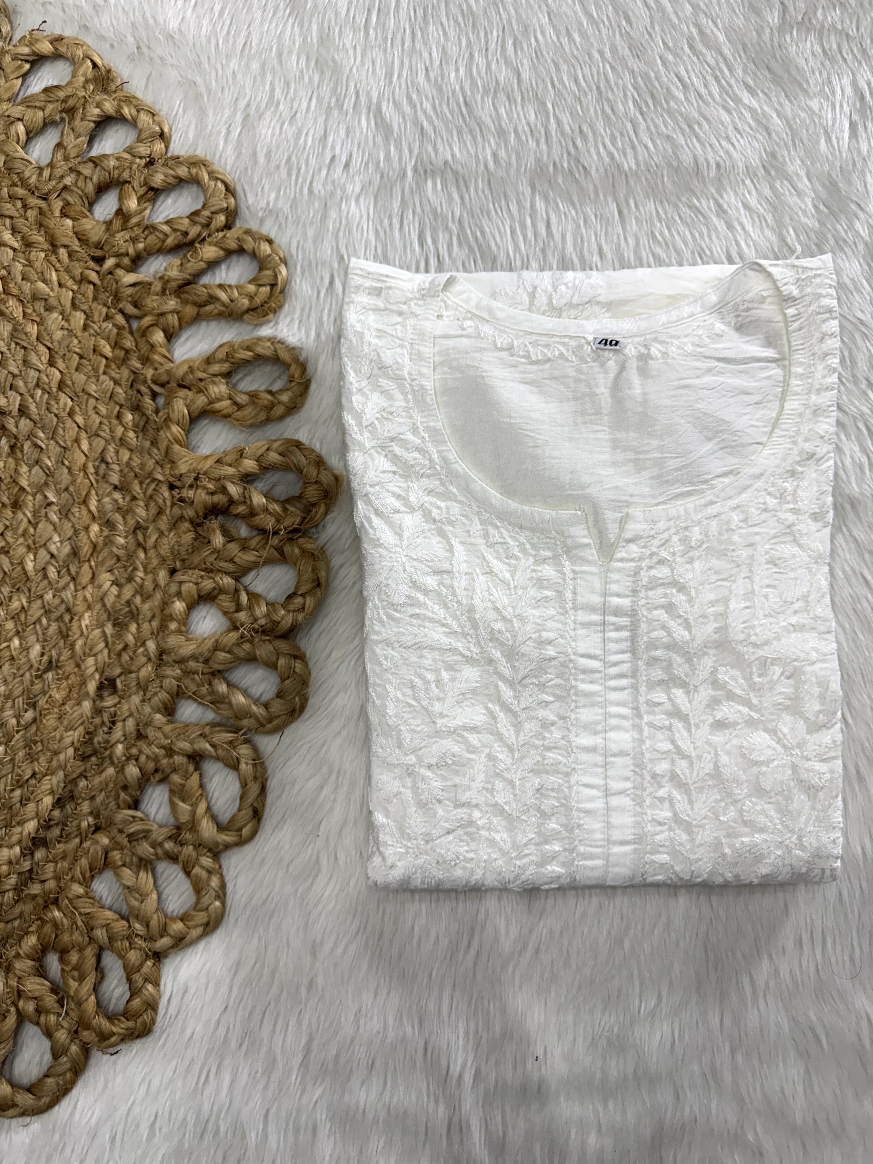 Noori Chanderi Chikankari Kurti with intricate hand work | Handcrafted by Chikankari Artisans of Lucknow