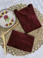 Mariah Chikankari Kurti, Dupatta and Palazzo set with Fine Handwork of Chikankari Work By Artisans of Lucknow