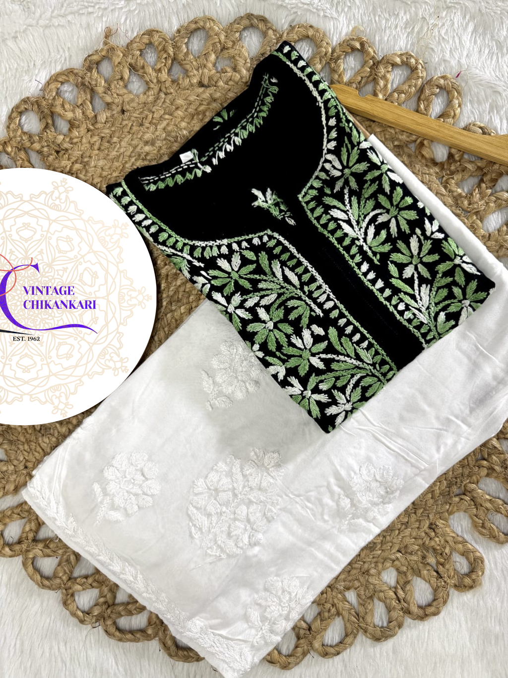 Zareen Black Rayon Chikankari Kurti Only with Dual Shade Chikankari Embroidery Designed by Vintage Chikankari