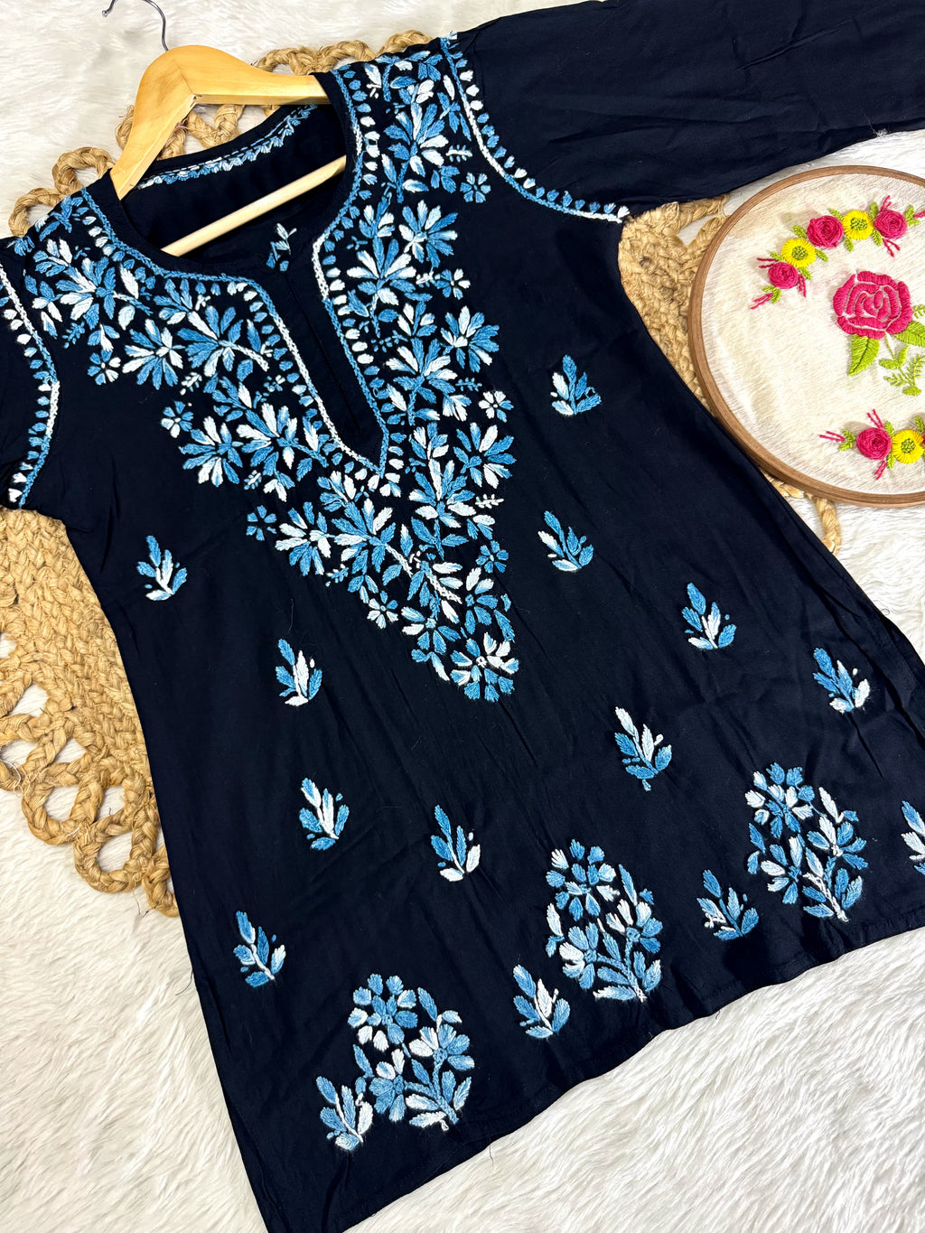 Airah Vintage Chikankari Dual Shade Handmade Lucknow Chikankari Rayon Kurti | Embroidered Top