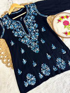 Airah Vintage Chikankari Dual Shade Handmade Lucknow Chikankari Rayon Kurti | Embroidered Top