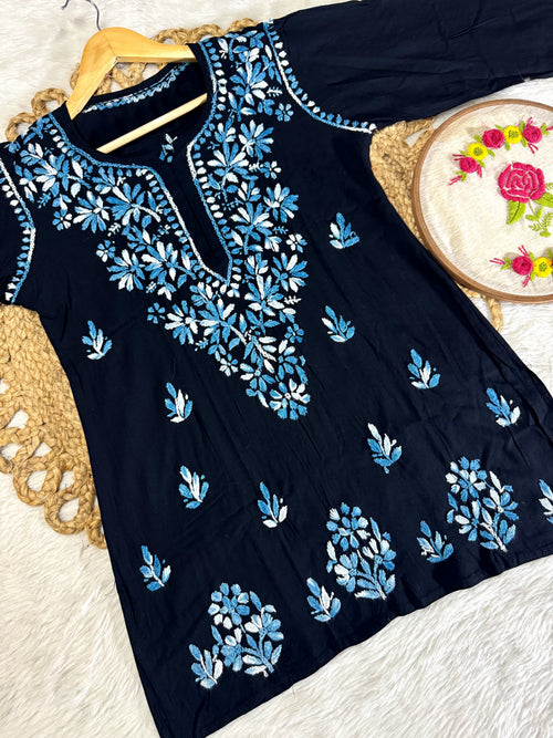 Airah Vintage Chikankari Dual Shade Handmade Lucknow Chikankari Rayon Kurti | Embroidered Top