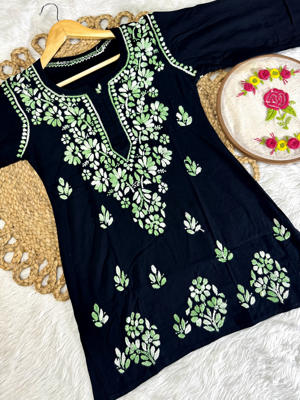 Airah Vintage Chikankari Dual Shade Handmade Lucknow Chikankari Rayon Kurti | Embroidered Top
