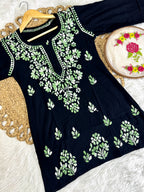 Airah Vintage Chikankari Dual Shade Handmade Lucknow Chikankari Rayon Kurti | Embroidered Top