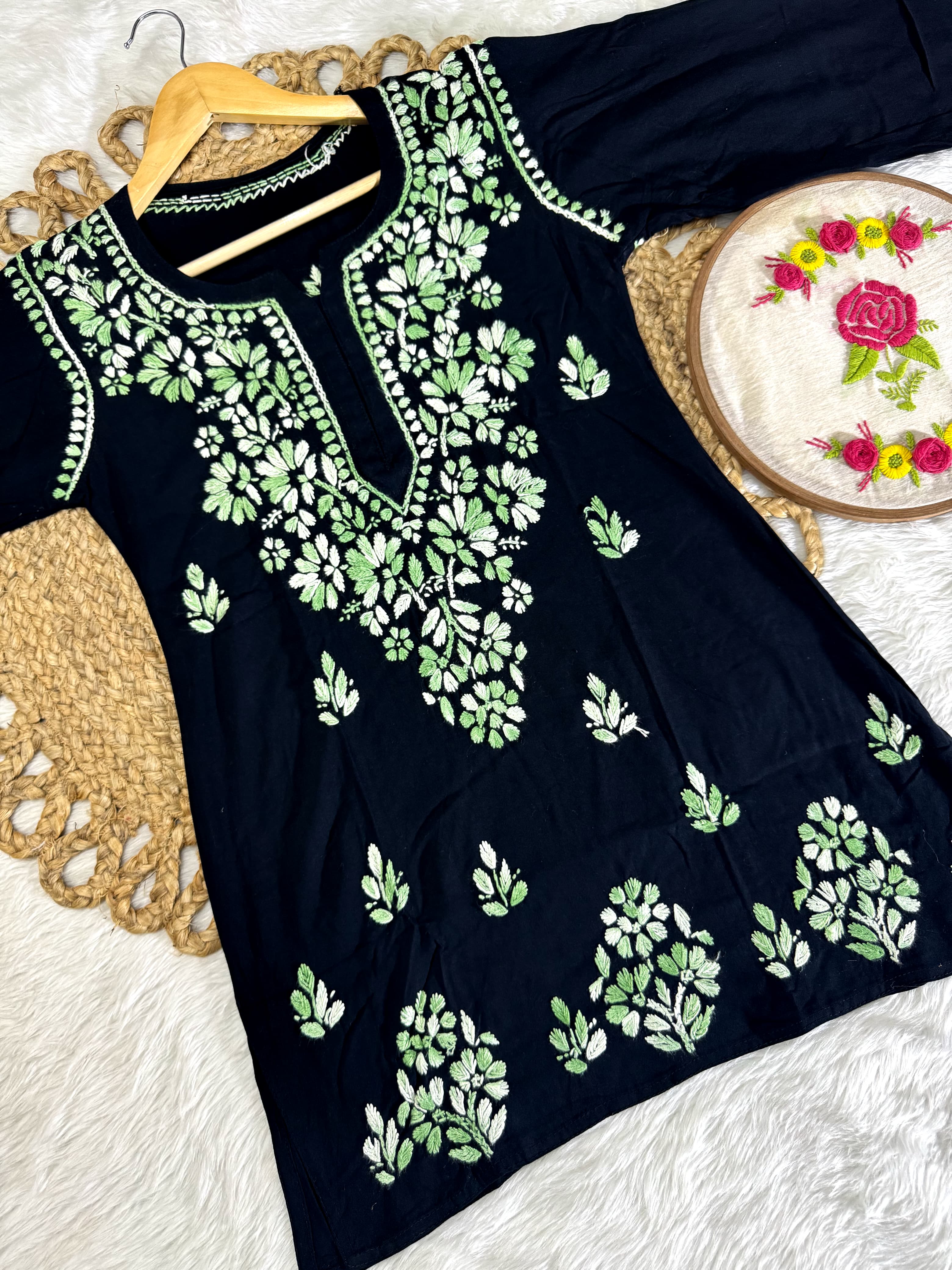 Airah Vintage Chikankari Dual Shade Handmade Lucknow Chikankari Rayon Kurti | Embroidered Top