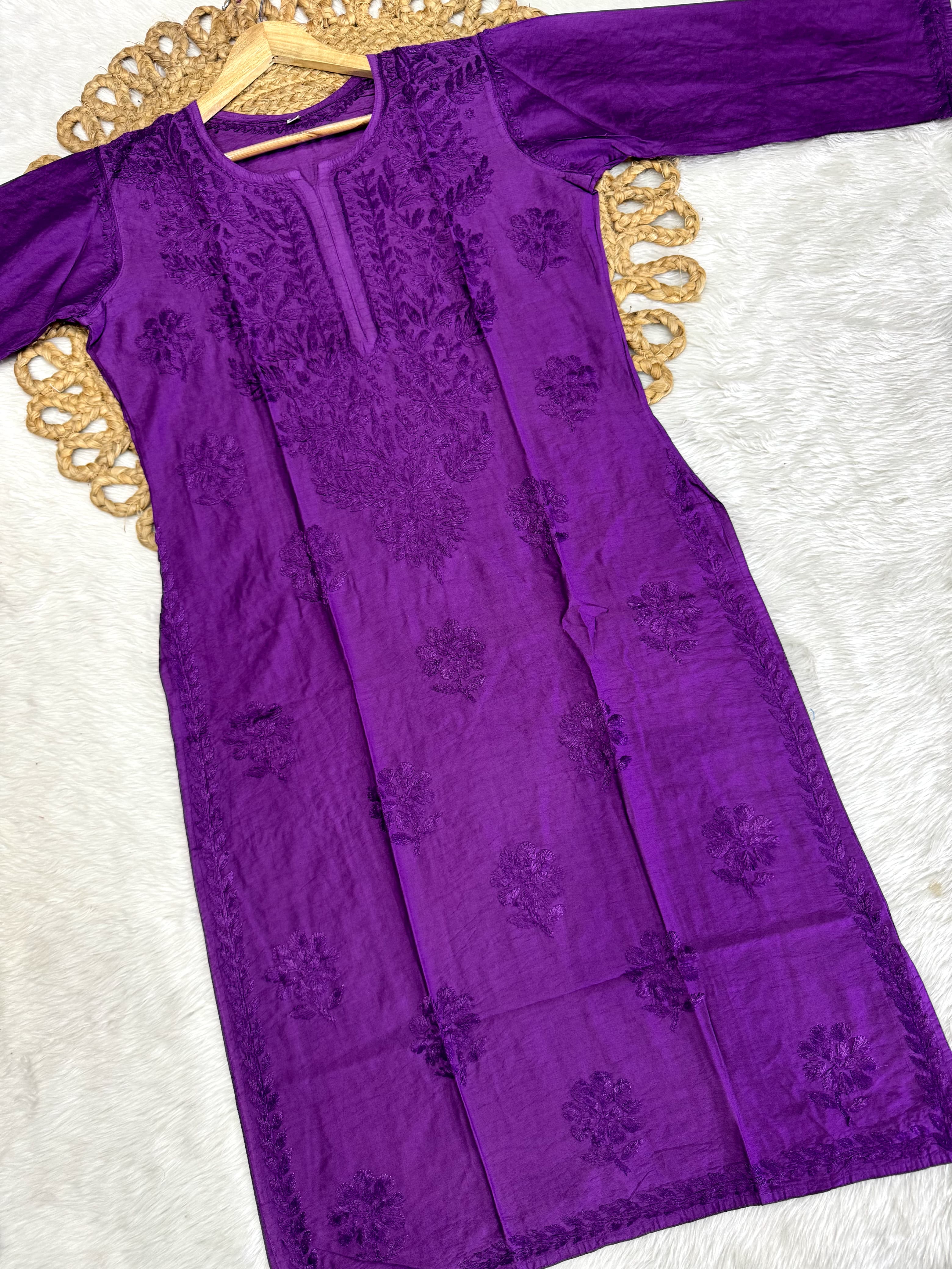 Noori Chanderi Chikankari Kurti with intricate hand work | Handcrafted by Chikankari Artisans of Lucknow