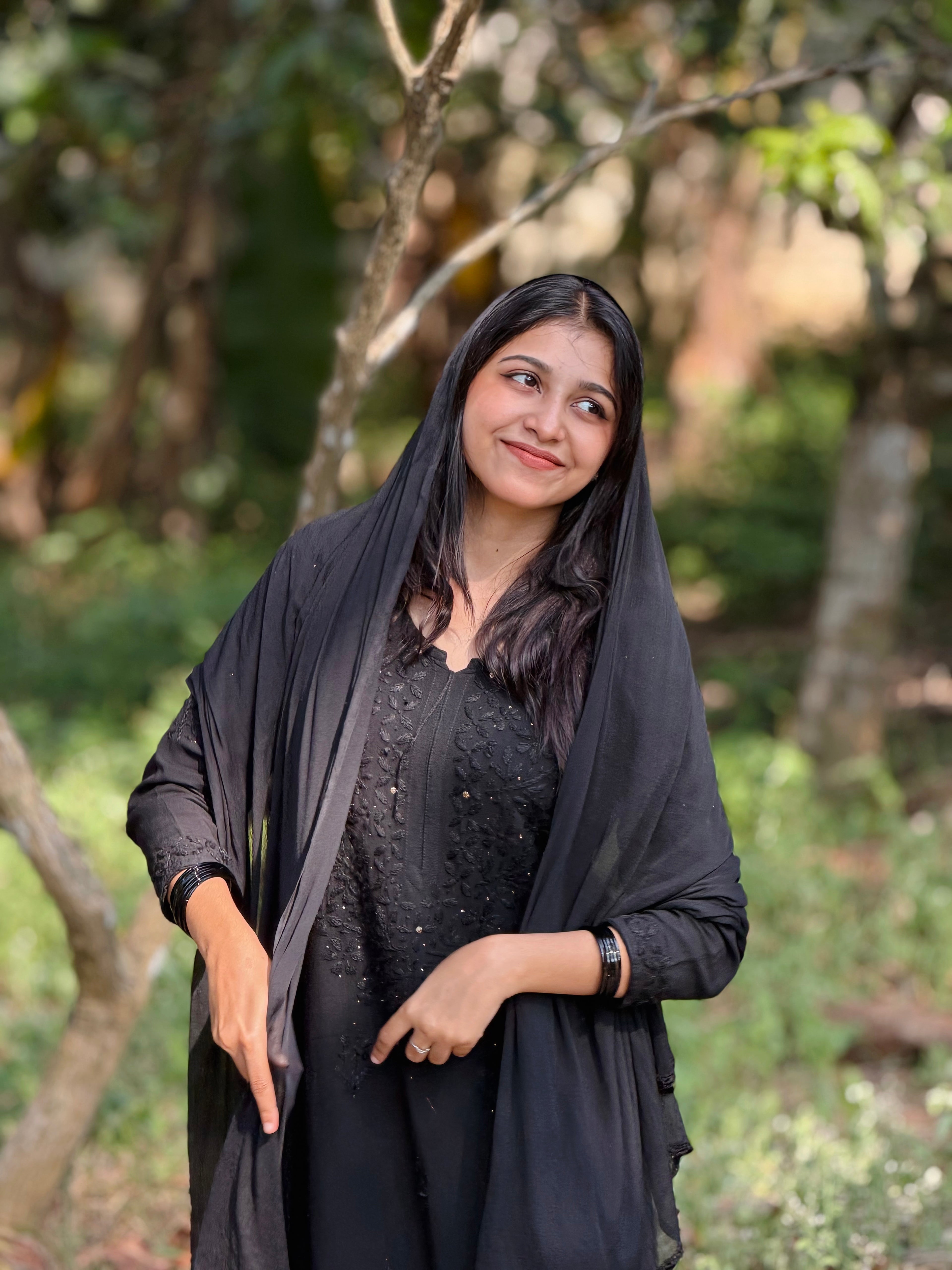 Shifana Hand Embroidered Kurti Palazzo and Dupatta set with Lucknow Chikankari and Mukaish Work