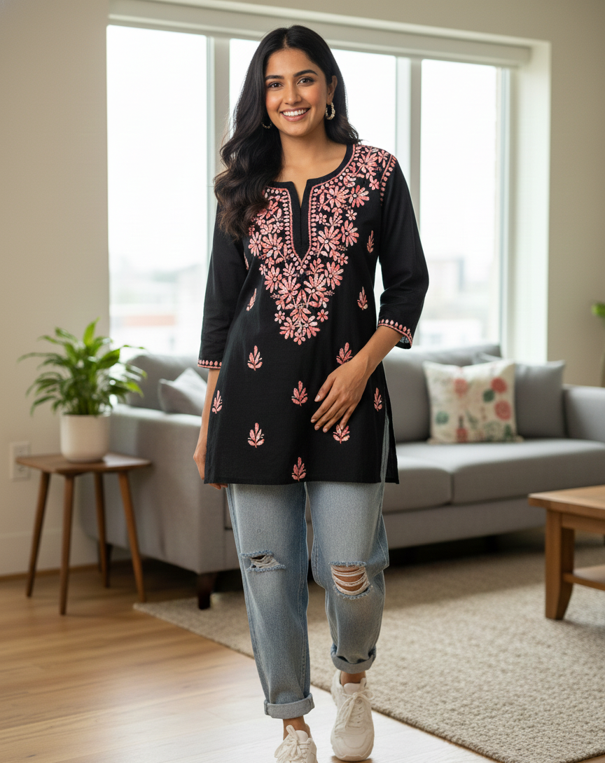 Airah Vintage Chikankari Dual Shade Handmade Lucknow Chikankari Rayon Kurti | Embroidered Top
