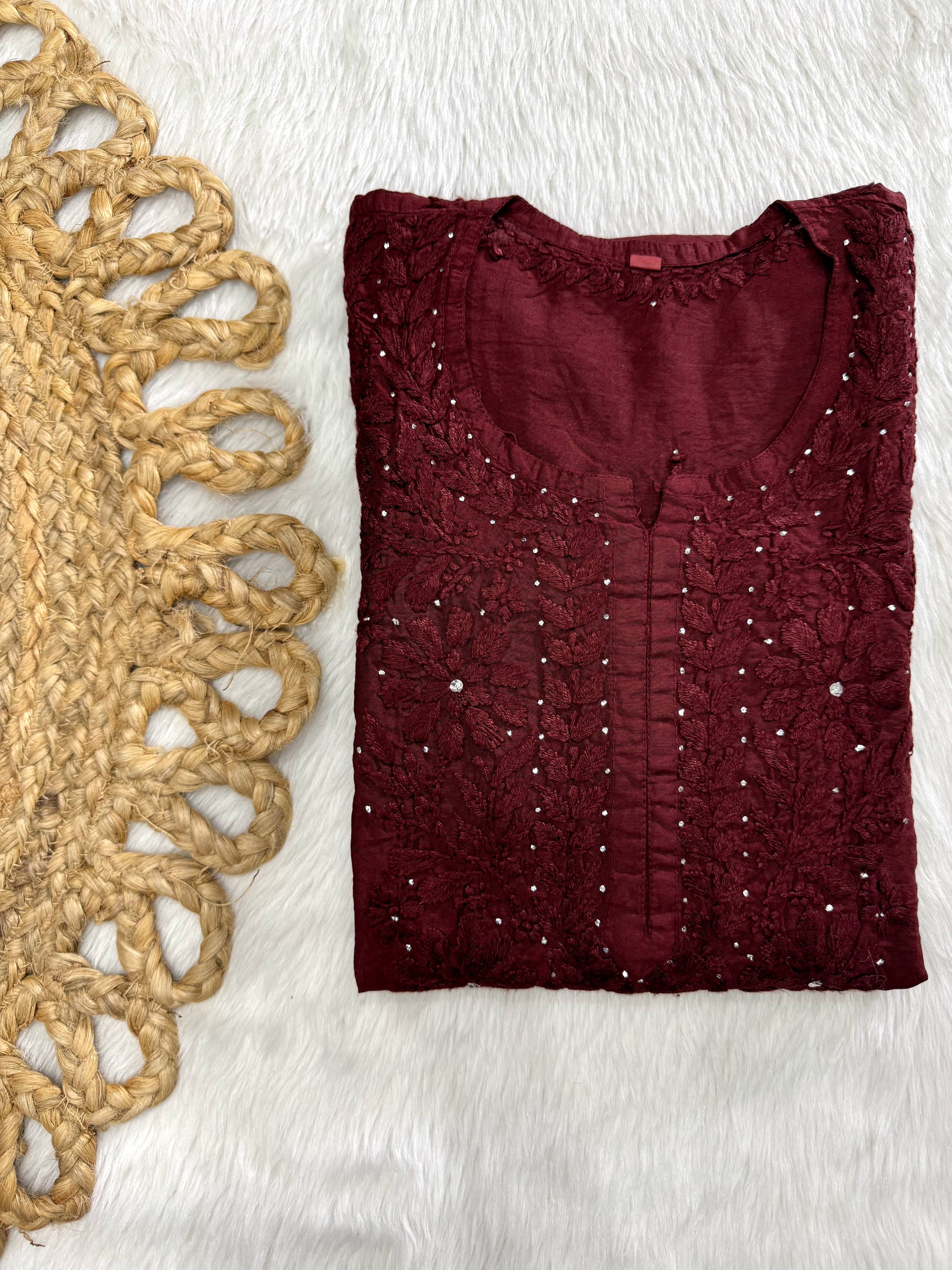 Azra Vintage Chikankari Chanderi Kurti – Tone-to-Tone Thread Chikankari & Kamdani | Handcrafted Lucknow Chikankari