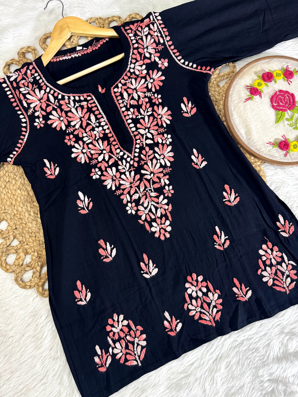 Airah Vintage Chikankari Dual Shade Handmade Lucknow Chikankari Rayon Kurti | Embroidered Top