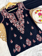 Airah Vintage Chikankari Dual Shade Handmade Lucknow Chikankari Rayon Kurti | Embroidered Top
