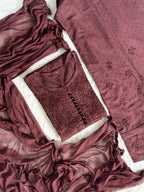 Dobby Cotton Lucknowi Chikankari Kurti Palazzo Dupatta Set with Fine Handwork Chikankari and Dobby Dots Beauty