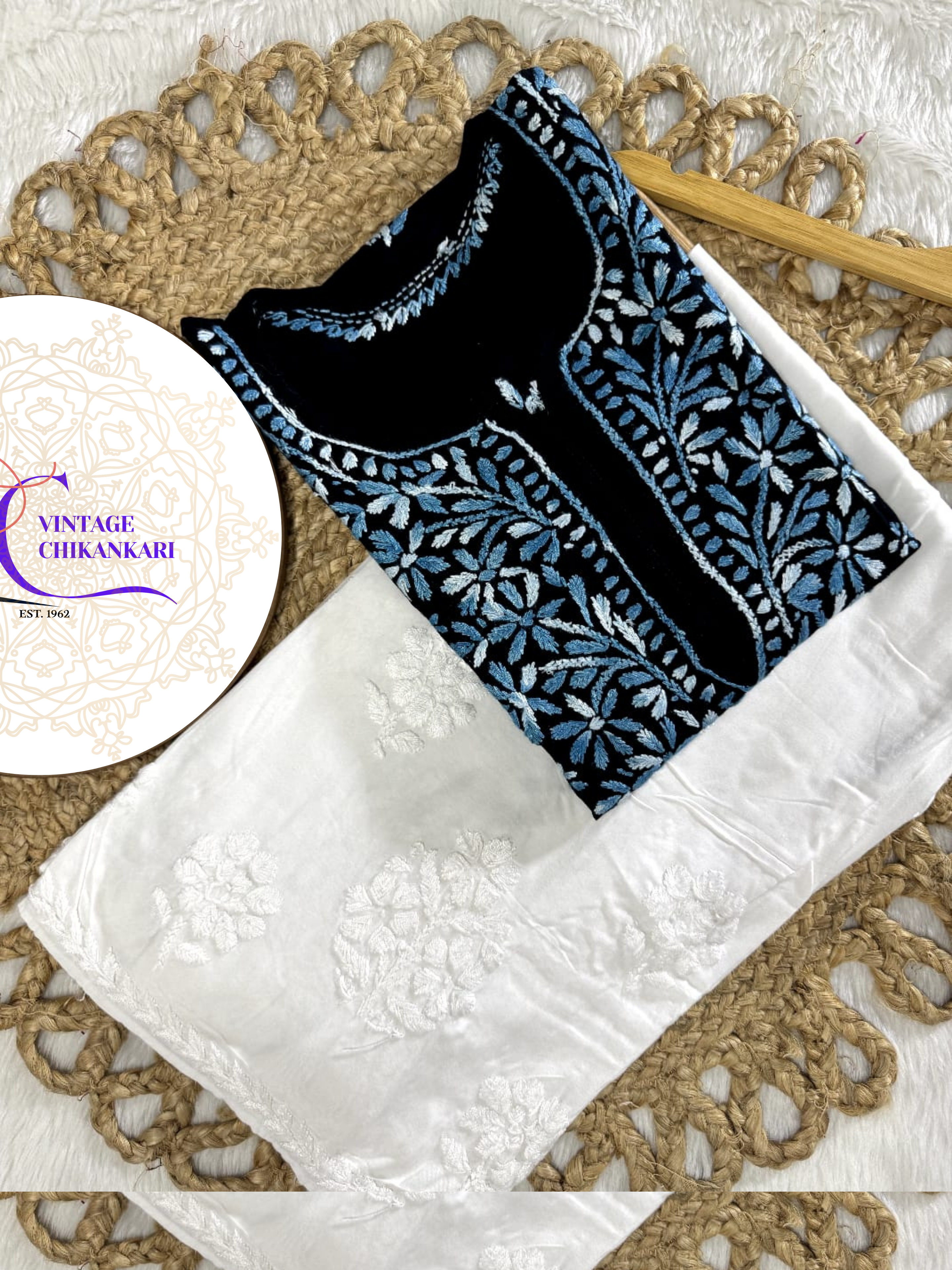 Zareen Black Rayon Chikankari Kurti Only with Dual Shade Chikankari Embroidery Designed by Vintage Chikankari