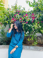 Blue Rayon Chikankari Mukaish Kurti with High Quality White Rayon Palazzo with Fine Chikankari And Mukaish Handwork