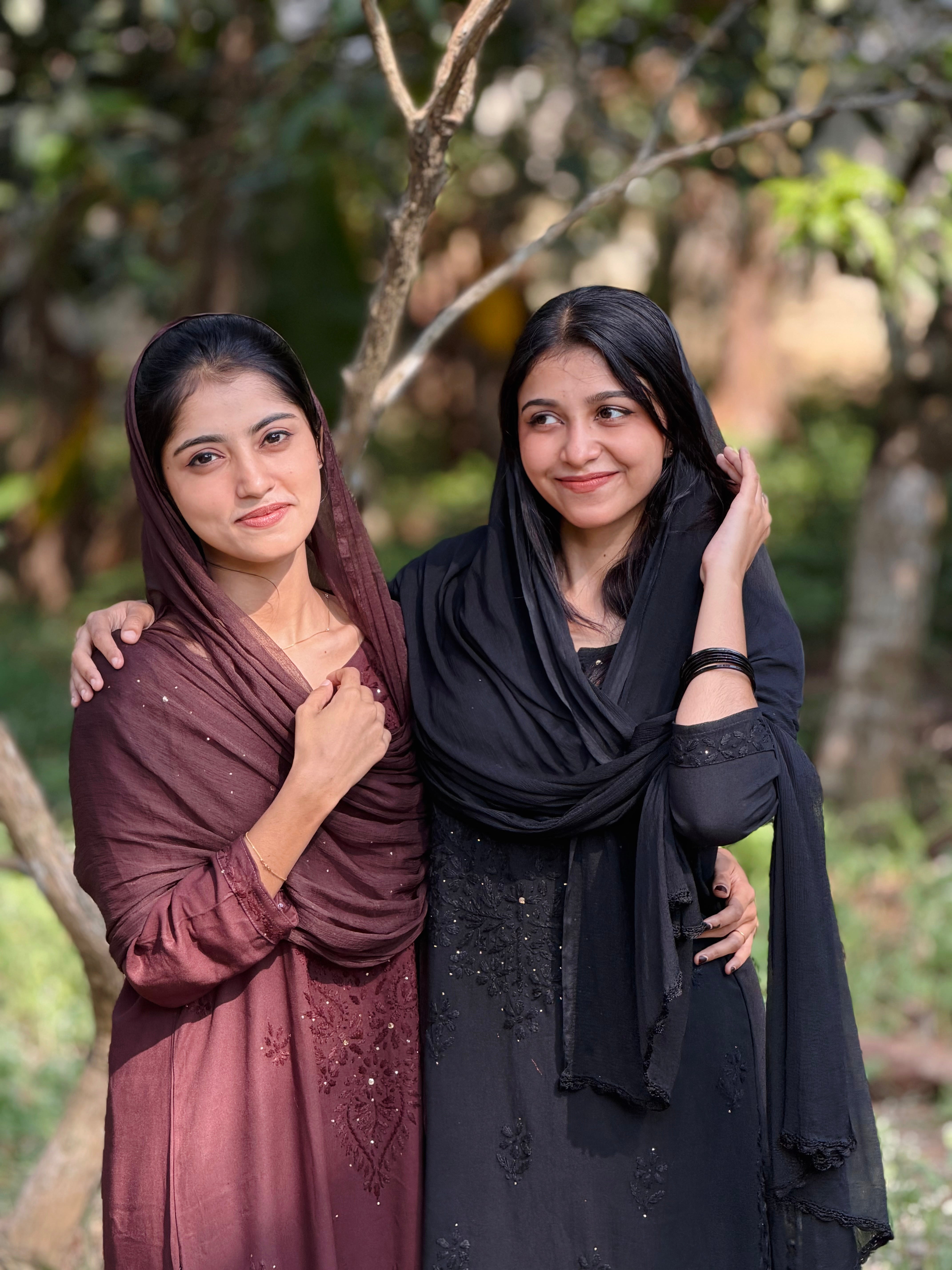 Shifana Hand Embroidered Kurti Palazzo and Dupatta set with Lucknow Chikankari and Mukaish Work