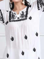 Sona Premium White Modal Chikankari Kurta with Black Thread Embroidery