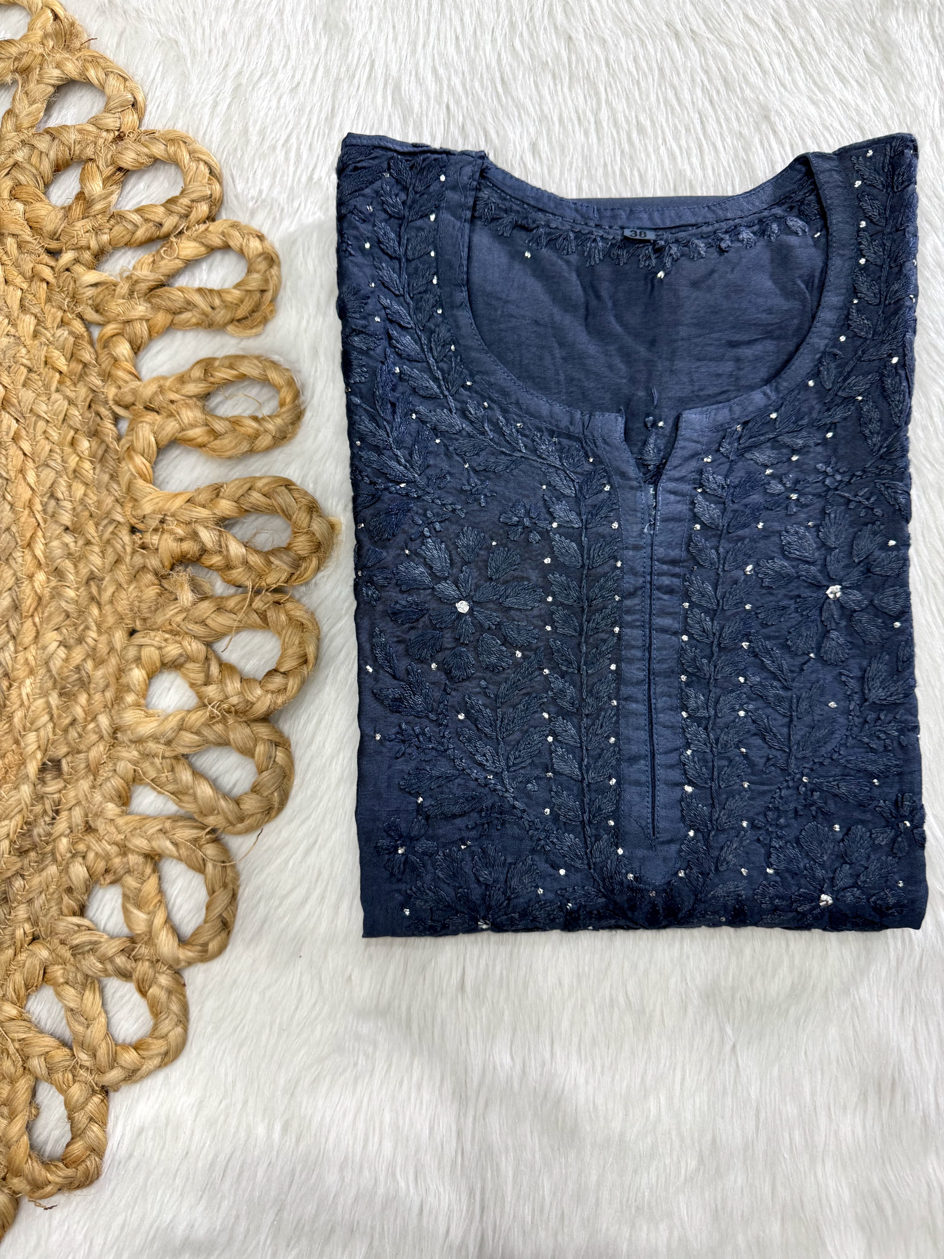 Azra Vintage Chikankari Chanderi Kurti – Tone-to-Tone Thread Chikankari & Kamdani | Handcrafted Lucknow Chikankari