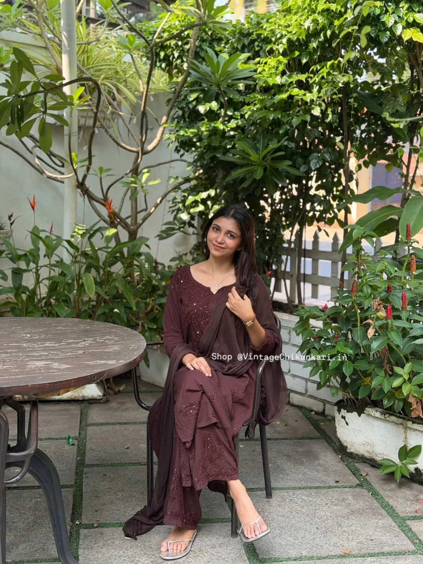 Mariah Chikankari Kurti, Dupatta and Palazzo set with Fine Handwork of Chikankari Work By Artisans of Lucknow