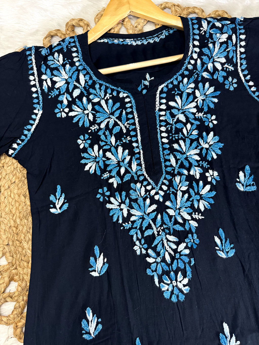 Airah Vintage Chikankari Dual Shade Handmade Lucknow Chikankari Rayon Kurti | Embroidered Top