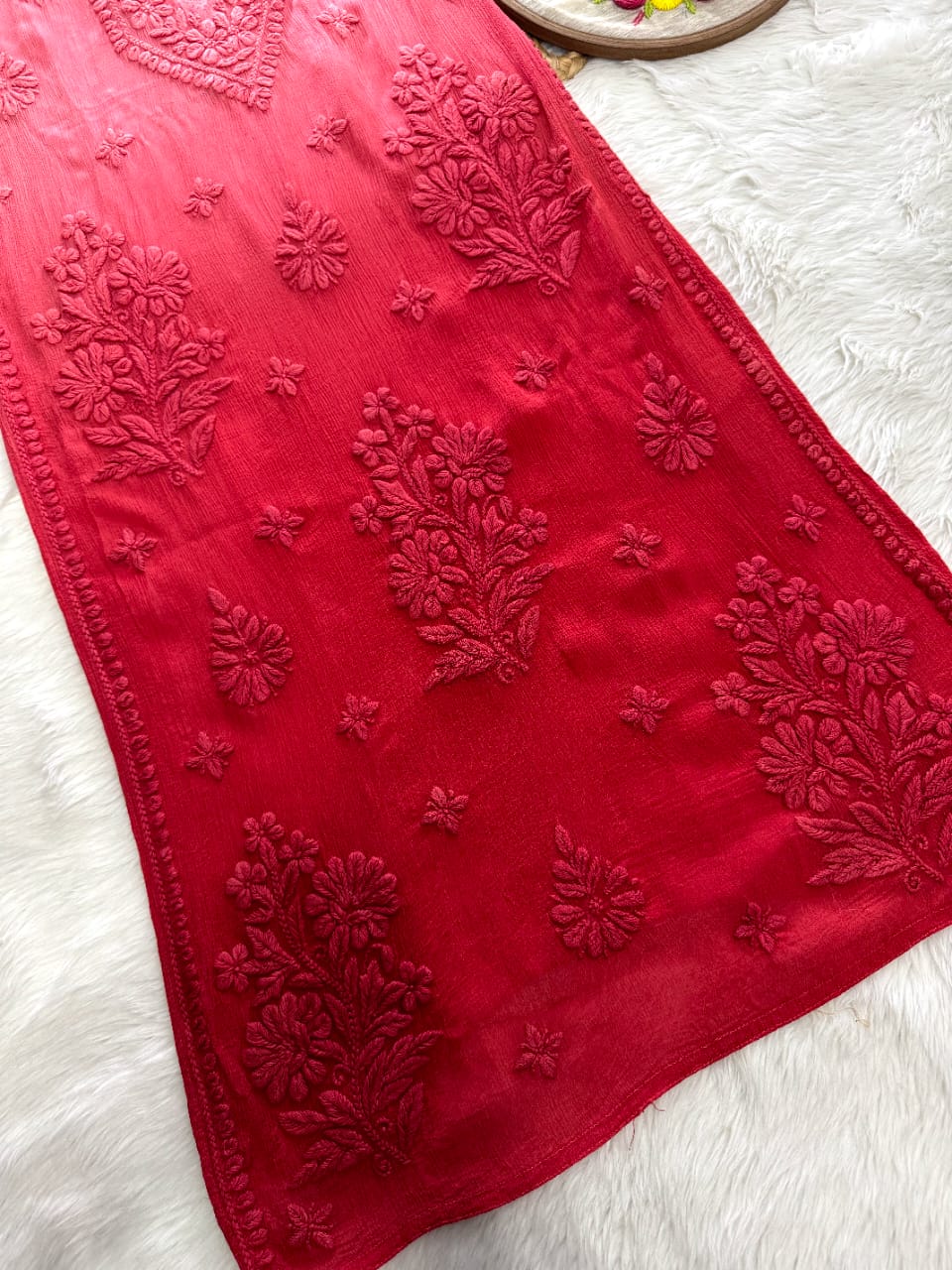 Kiara Advani Chinnon Viscose Chikankari Kurti ONLY | 3D Fine Hand Embroidery | Handcrafted in Lucknow