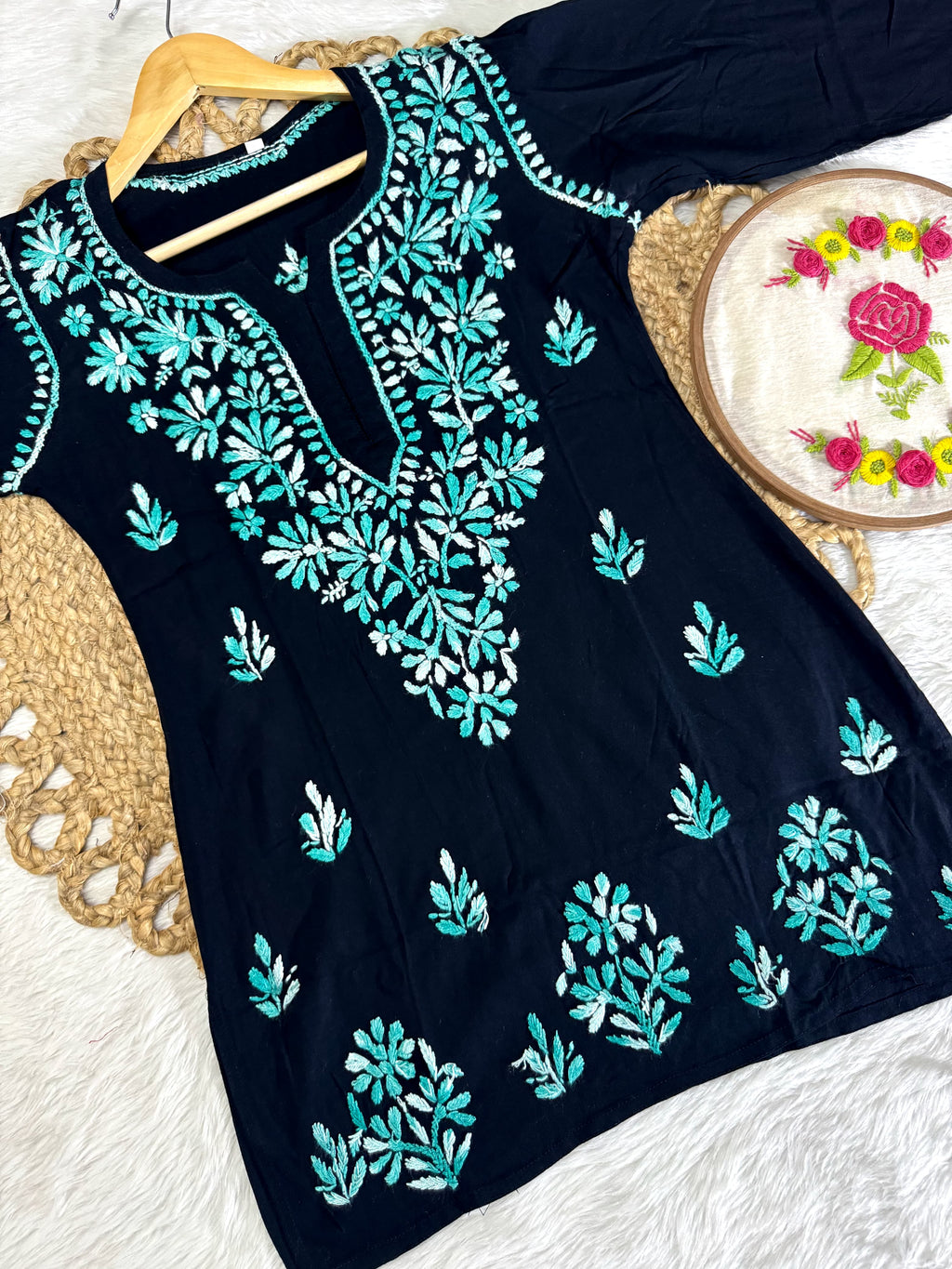 Airah Vintage Chikankari Dual Shade Handmade Lucknow Chikankari Rayon Kurti | Embroidered Top