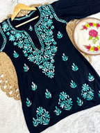 Airah Vintage Chikankari Dual Shade Handmade Lucknow Chikankari Rayon Kurti | Embroidered Top