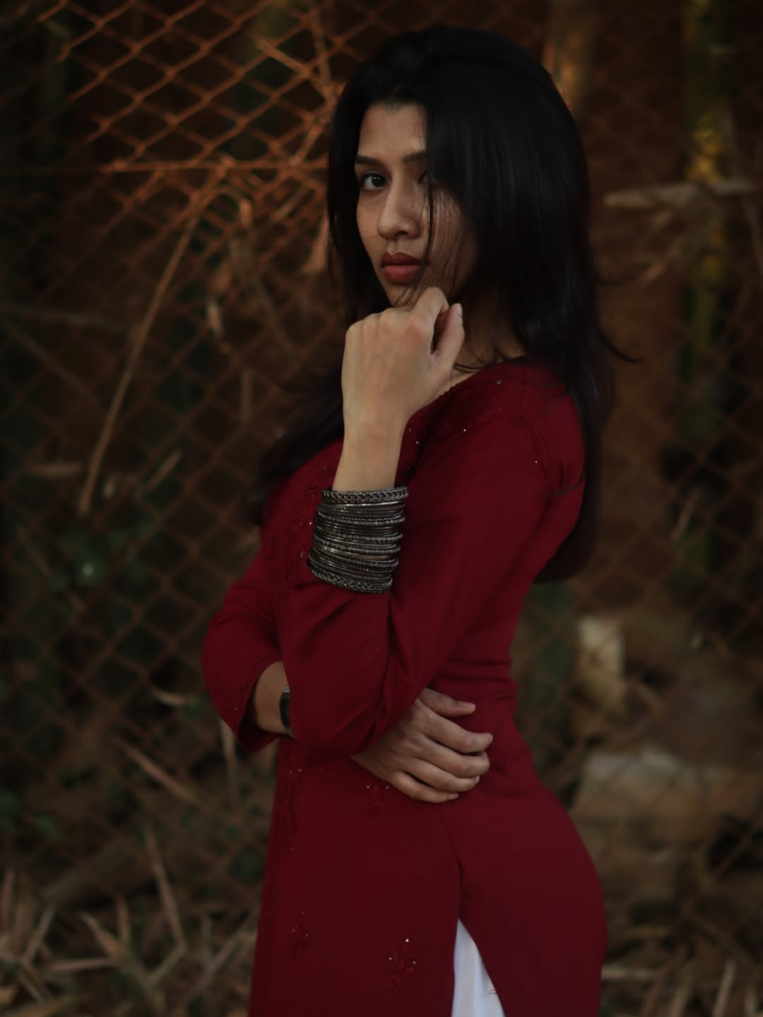 Riswana Red Rayon Chikankari Mukaish Kurti with High Quality White Rayon Palazzo with Fine Chikankari And Mukaish Handwork