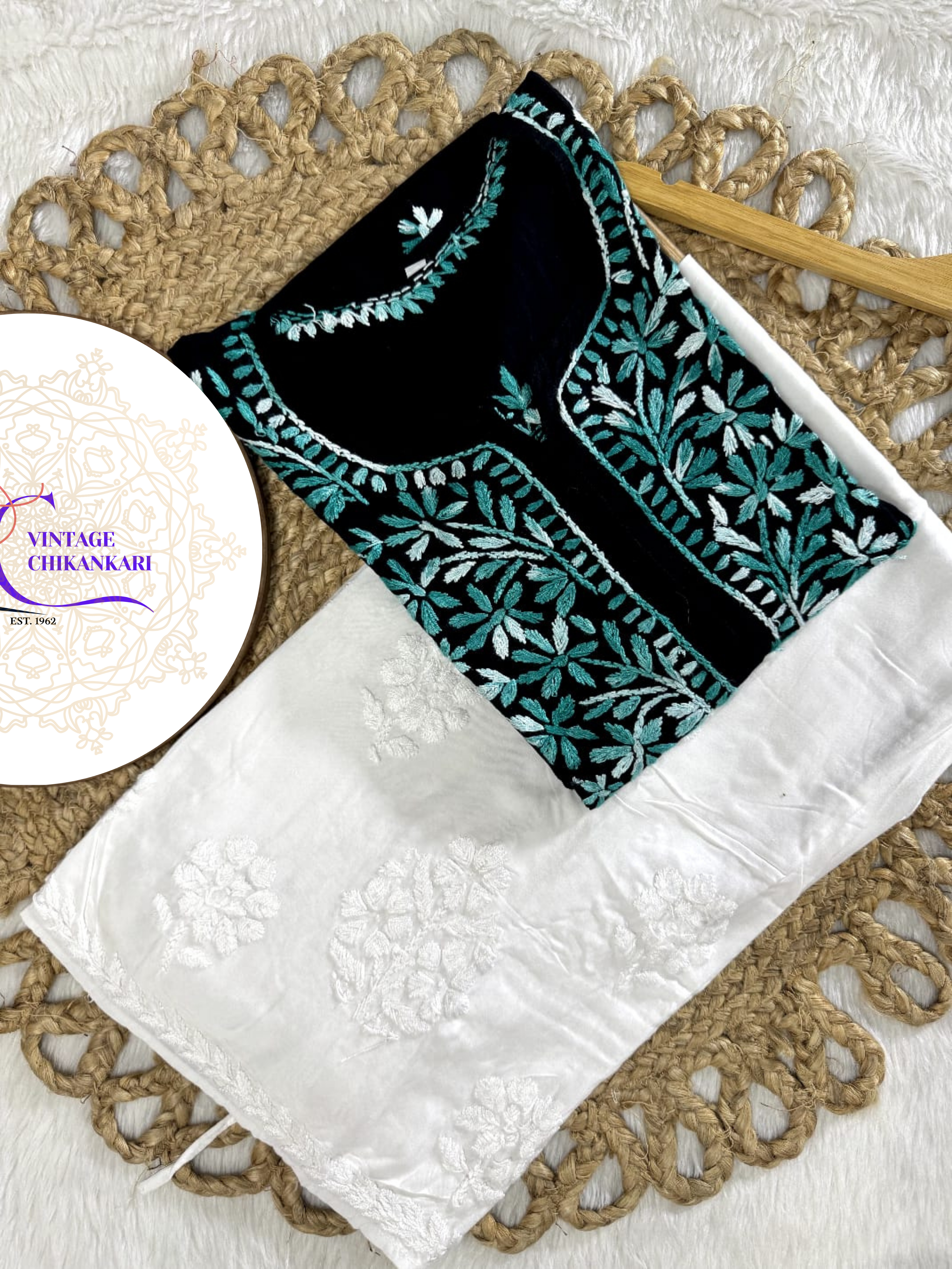 Zareen Black Rayon Chikankari Kurti Only with Dual Shade Chikankari Embroidery Designed by Vintage Chikankari