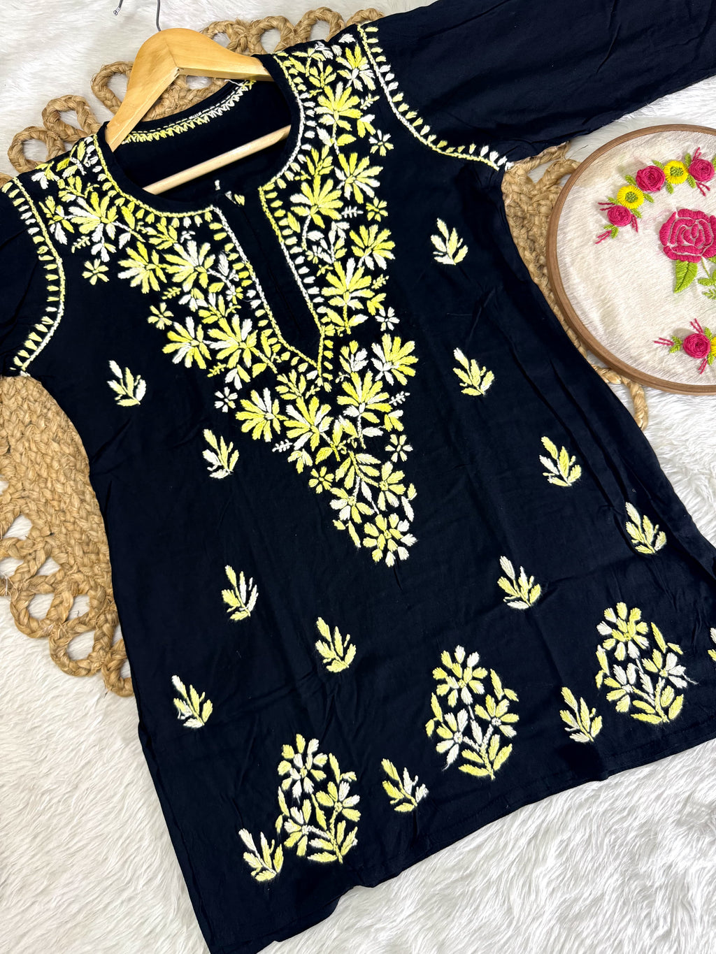 Airah Vintage Chikankari Dual Shade Handmade Lucknow Chikankari Rayon Kurti | Embroidered Top