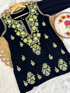 Airah Vintage Chikankari Dual Shade Handmade Lucknow Chikankari Rayon Kurti | Embroidered Top